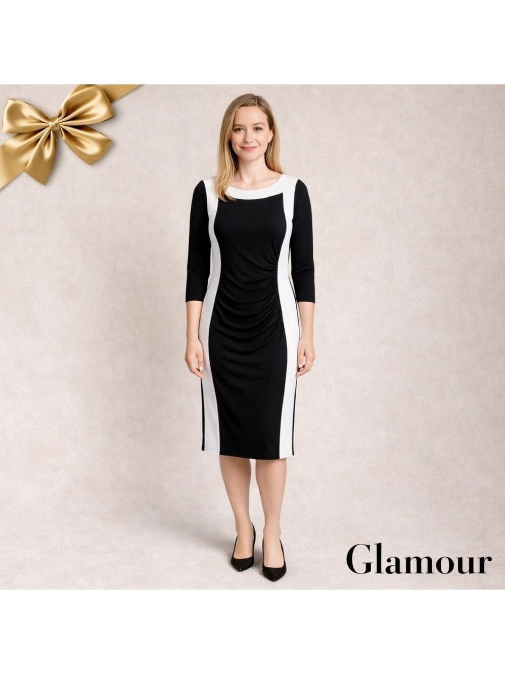 Glamour Black & White Colorblock Bodycon Dress Women’s Size 6